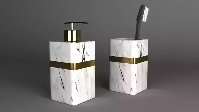 Tootbrush Holder and Soap Bottle Low-poly 3D model