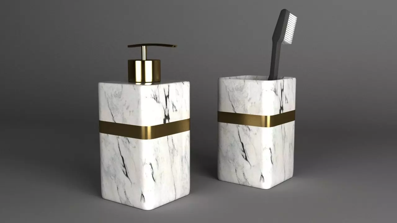 Tootbrush Holder and Soap Bottle Low-poly 3D model_0