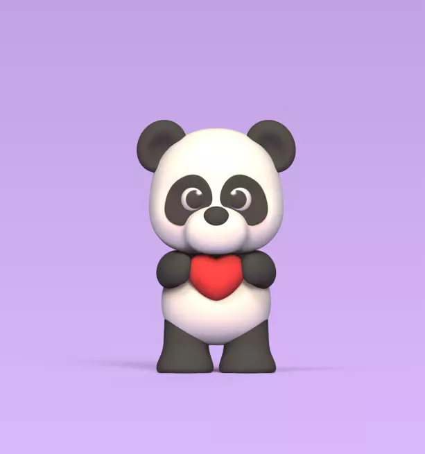 Cute Panda Heart 3D print model_0