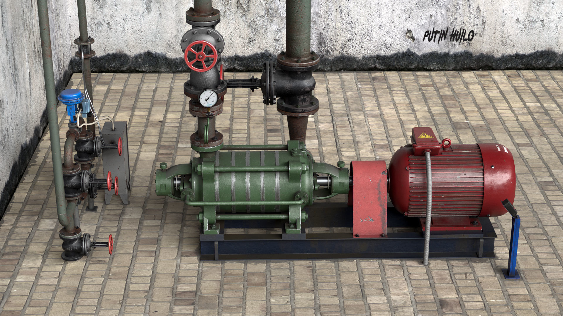 Multisection centrifugal  water pump Low-poly 3D model_20