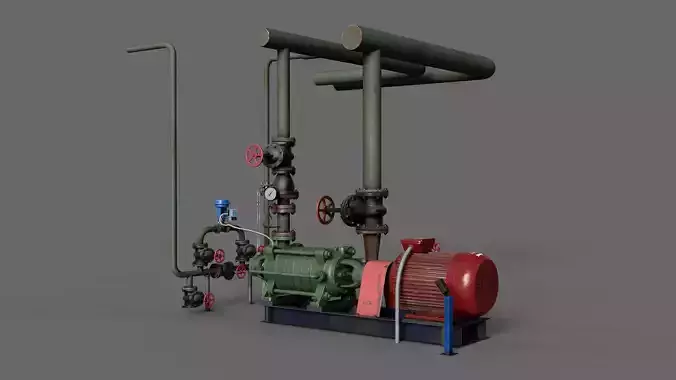 Multisection centrifugal  water pump Low-poly 3D model