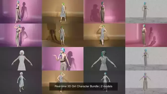 Real-time 3D Girl Character Bundle