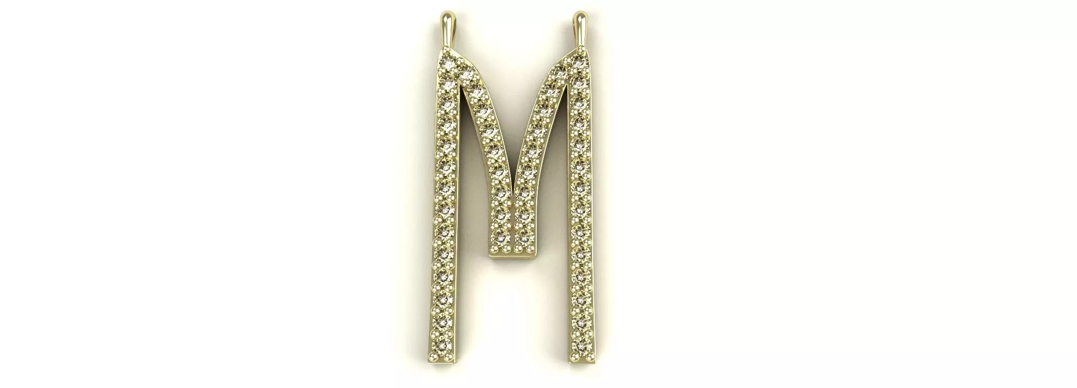 Diamond Letter M Pendant Gold Silver Platinum Luxury Jewelry 3D print model_0