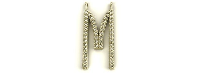 Diamond Letter M Pendant Gold Silver Platinum Luxury Jewelry 3D print model