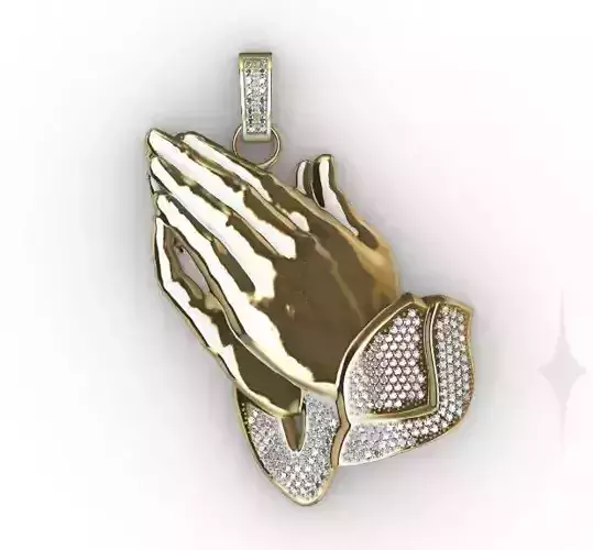 Pendant Necklace Praying Hands  with gems 3D print model
