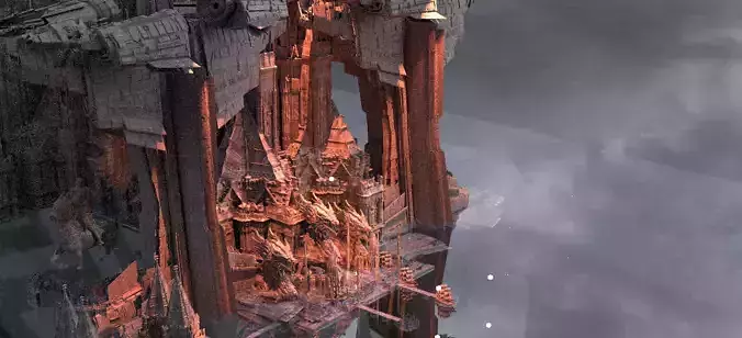 Dragons Triangle Floating City Kitbash 3D model