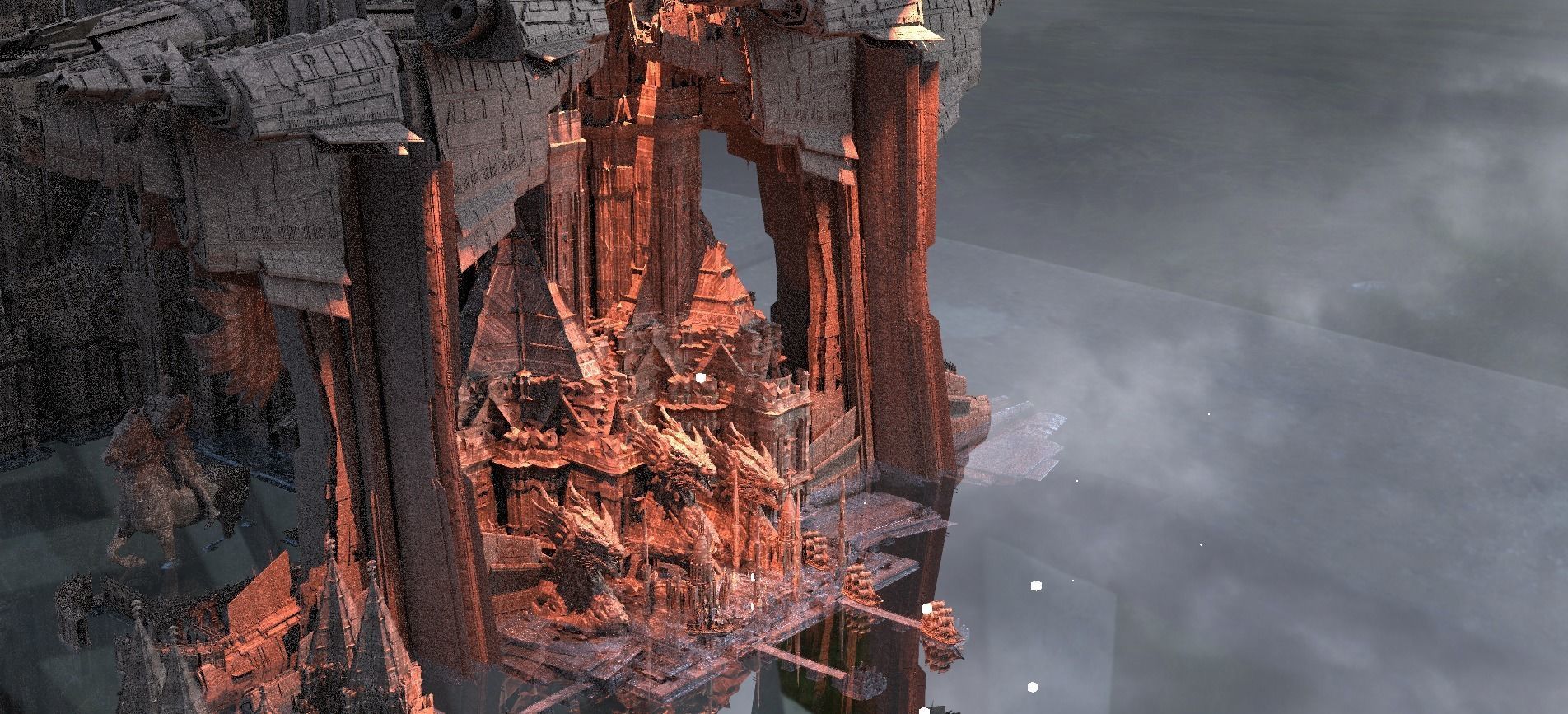 Dragons Triangle Floating City Kitbash 3D model_3