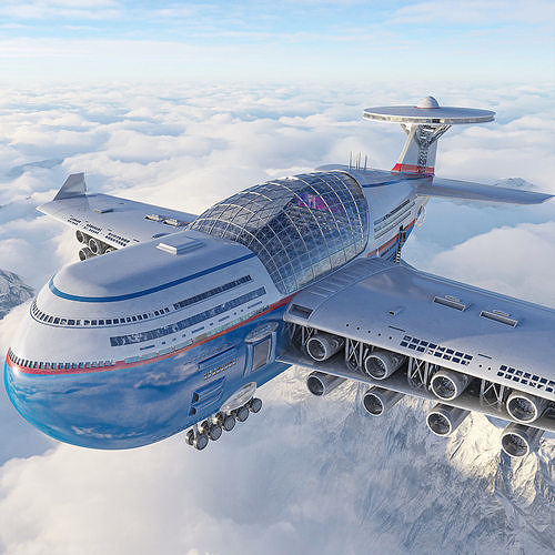 Futuristic airplane cruise 3D model
