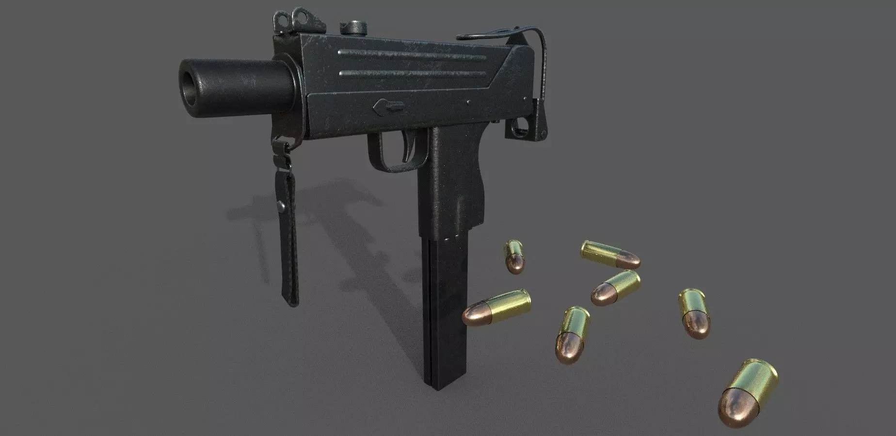 MAC-10 Game Ready gun with bullets Low-poly 3D model_0