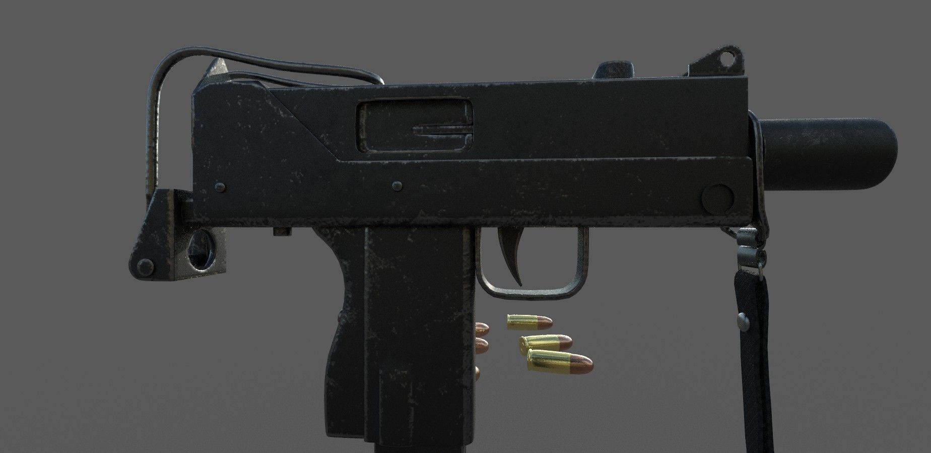 MAC-10 Game Ready gun with bullets Low-poly 3D model_8