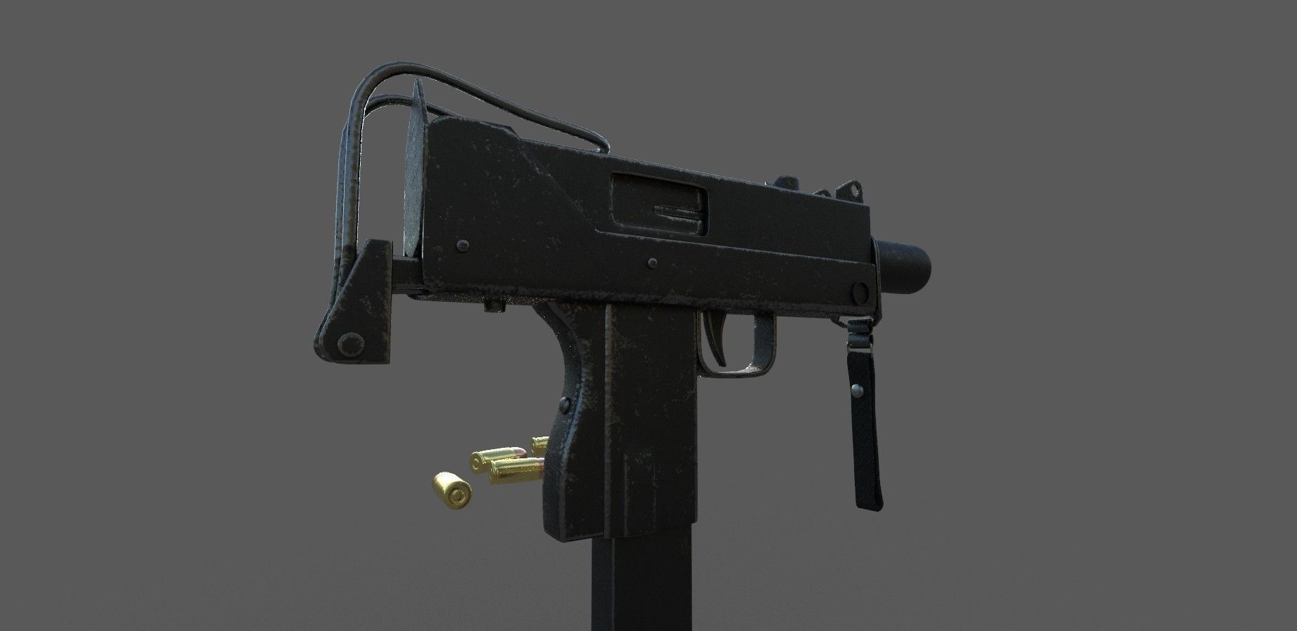 MAC-10 Game Ready gun with bullets Low-poly 3D model_4