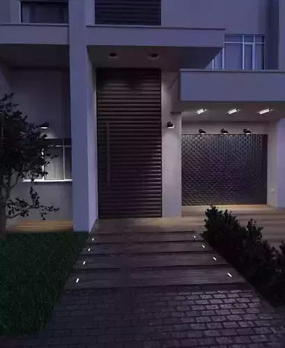 3D-Scene entrance of modern house at night