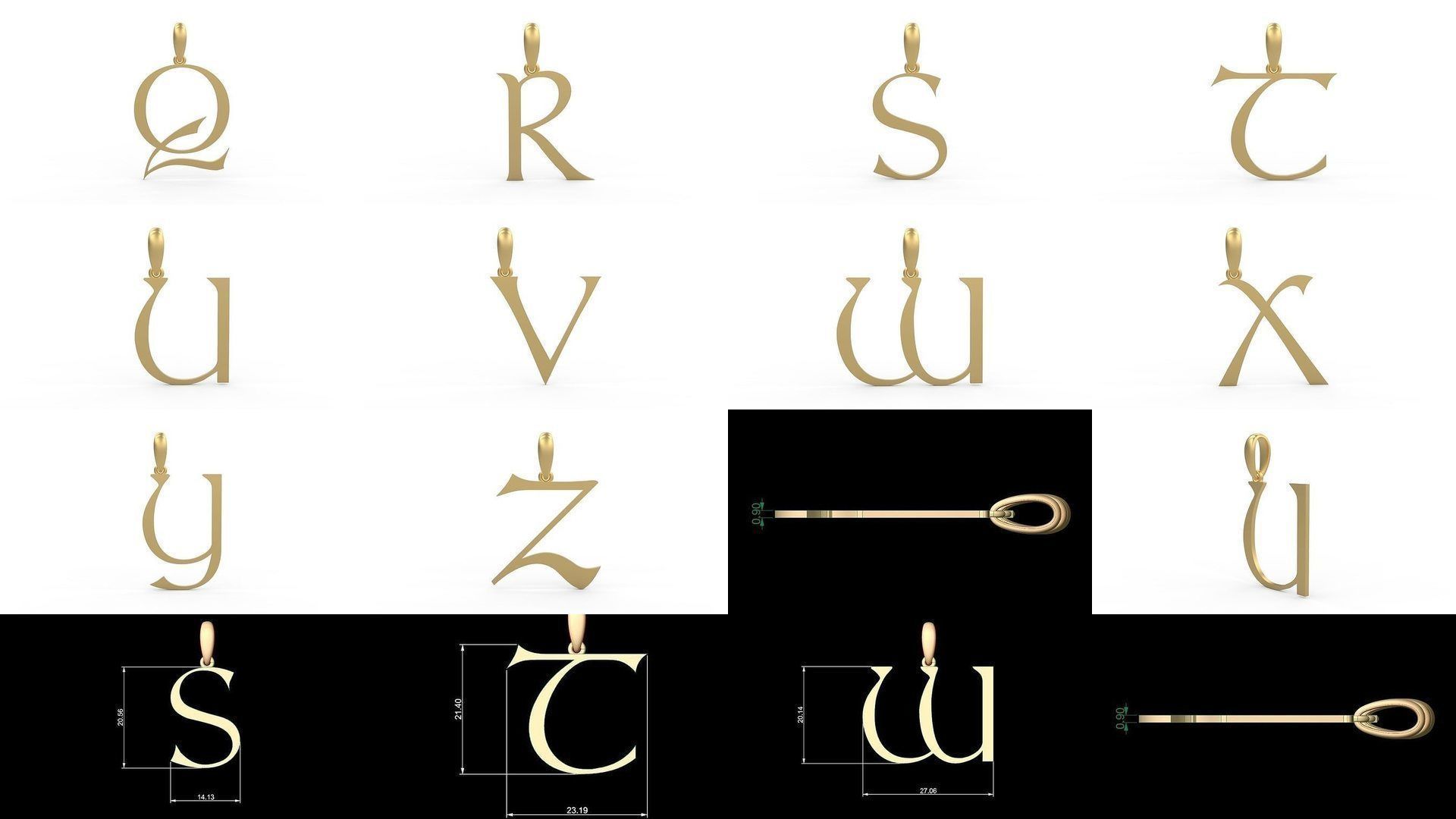 Initial Letters Pendant Alphabets Stonehenge 3D Model Collection_1