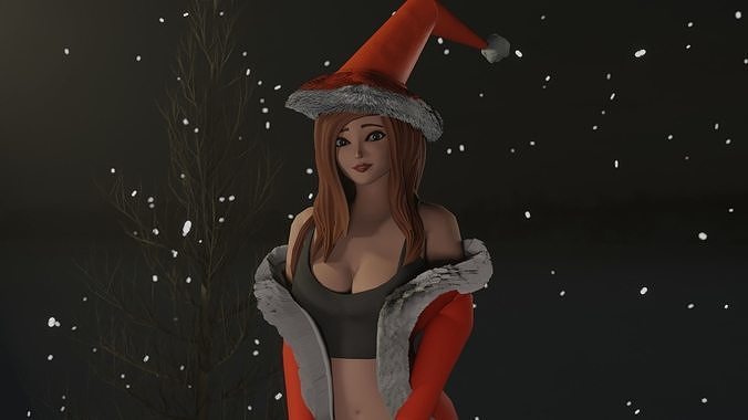 Stylized Female Christmas Character Rigged Free low-poly 3D model