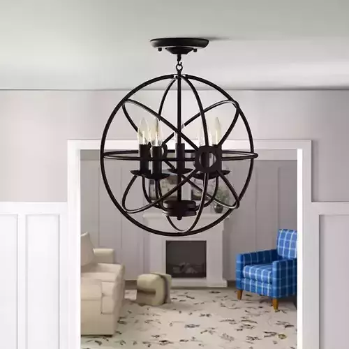 Leung Light Caged Globe Semi Flush Mount