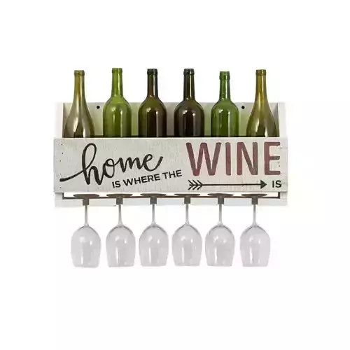 Kistner  Wood Wall Mounted Wine Bottle And Glass Rack