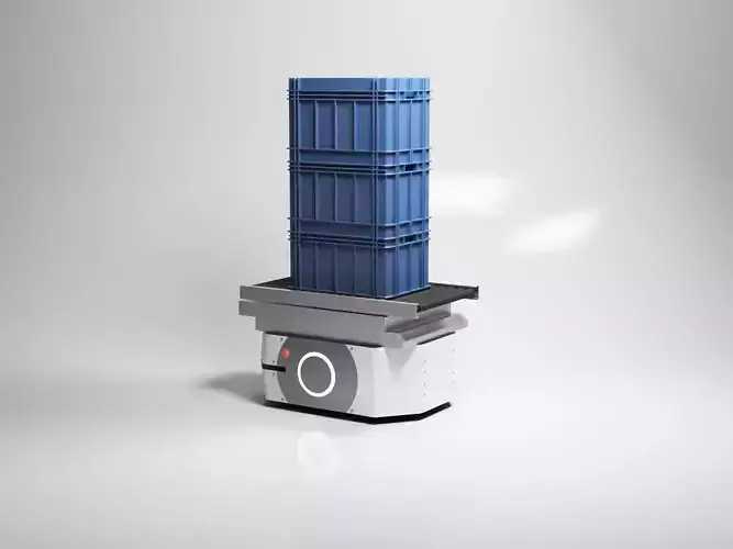 Omron Autonomous Mobile Robots LD-250 AMRs with plastic crate