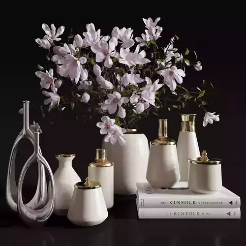 Decoration Set 30 Magnolia and Vases