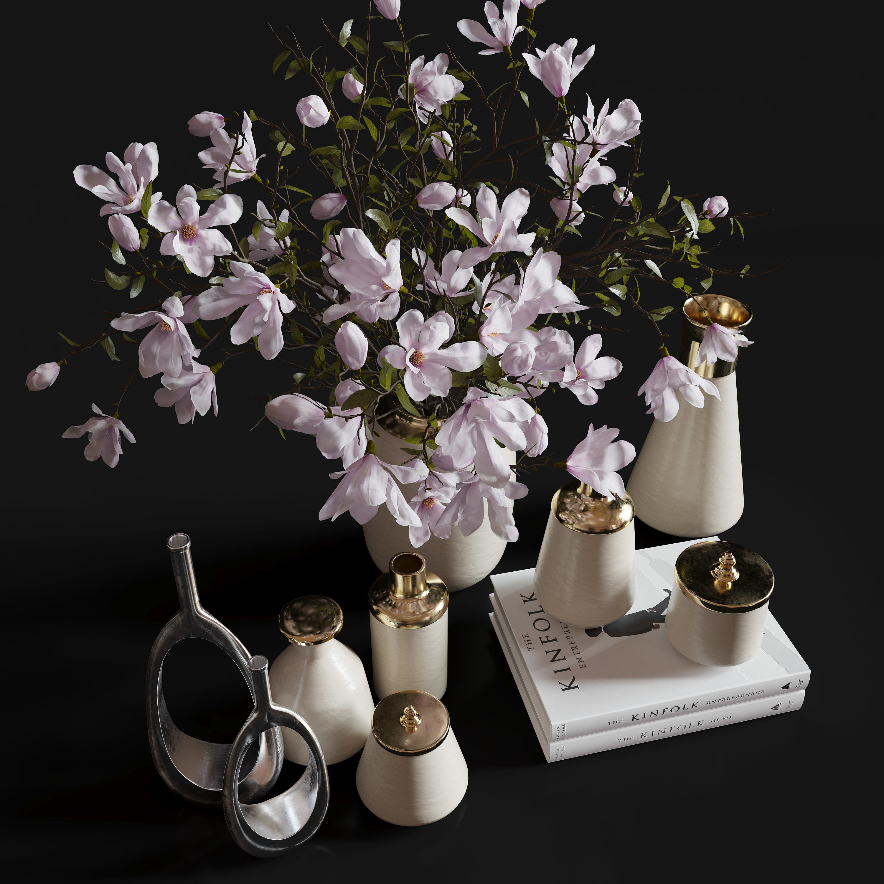 Decoration Set 30 Magnolia and Vases 3D model_2