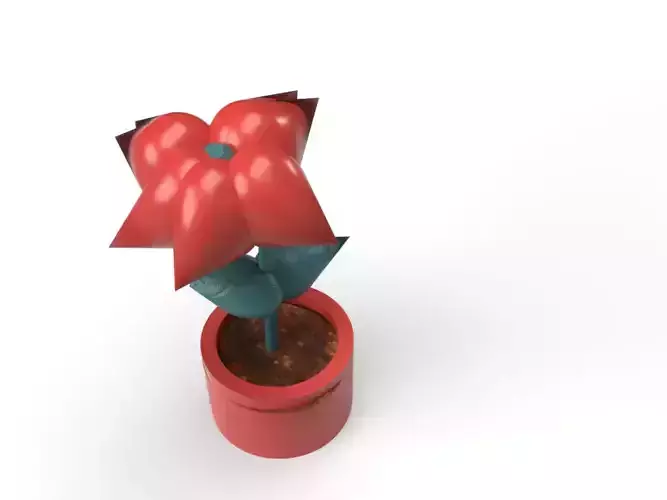 red flower in flowerpot 3D print model