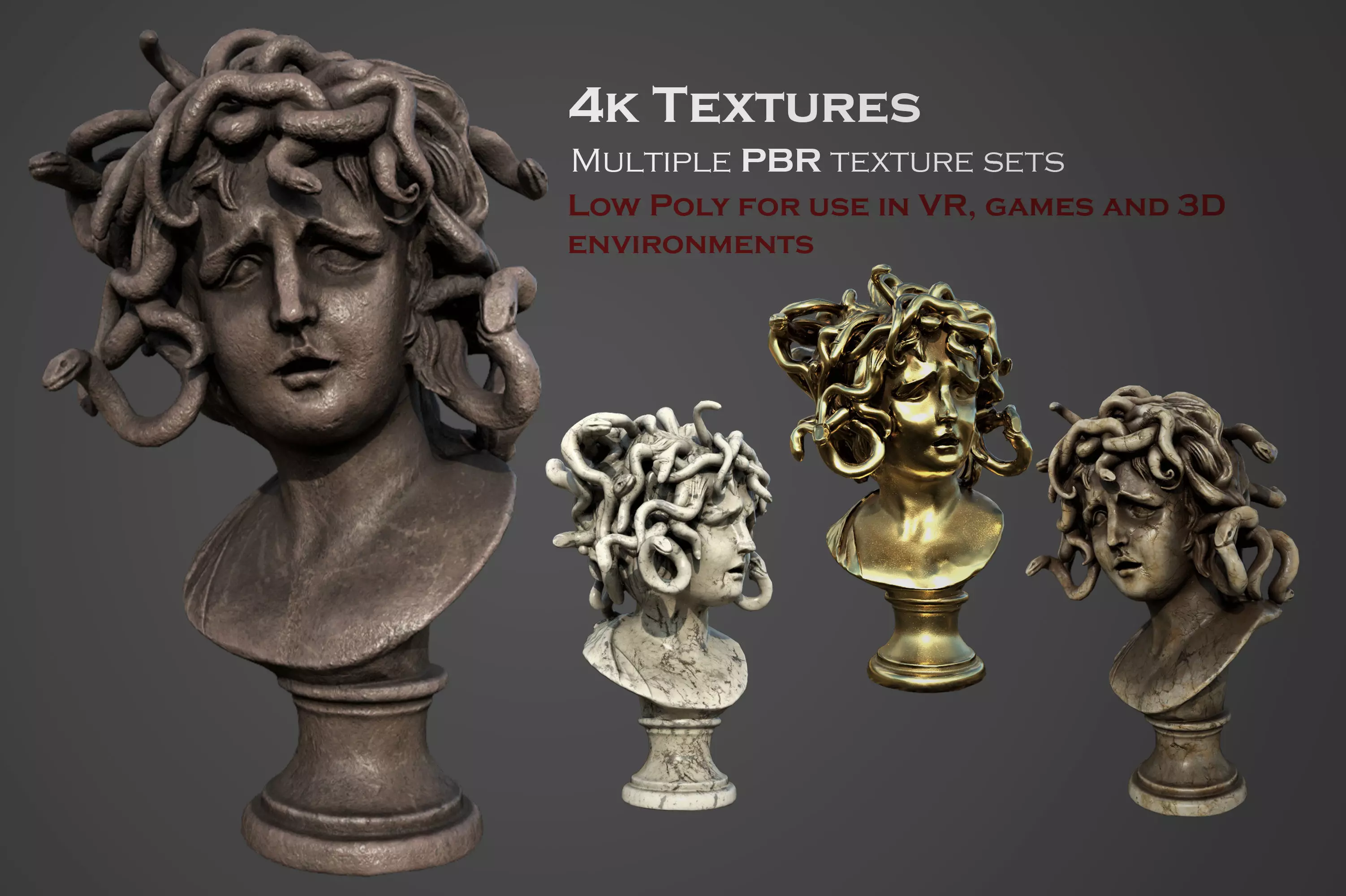 Bust of Medusa Low-poly 3D model