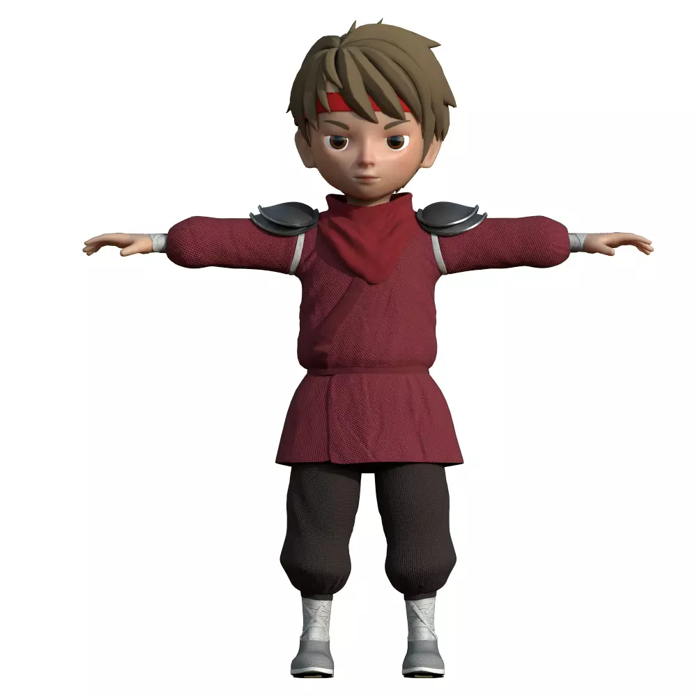 Character Ninja kid cartoon Free low-poly 3D model