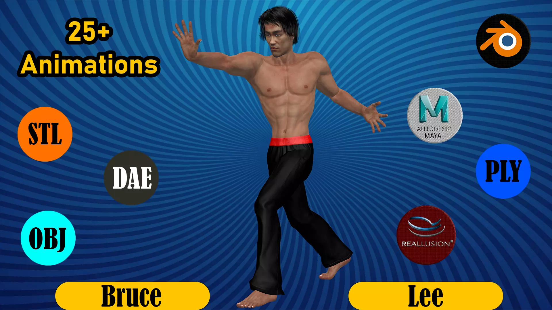 Bruce Lee with Animation 3D model_0