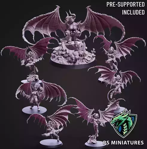 Drow Demonic Harpys and Valkyries Bundle 3D print model