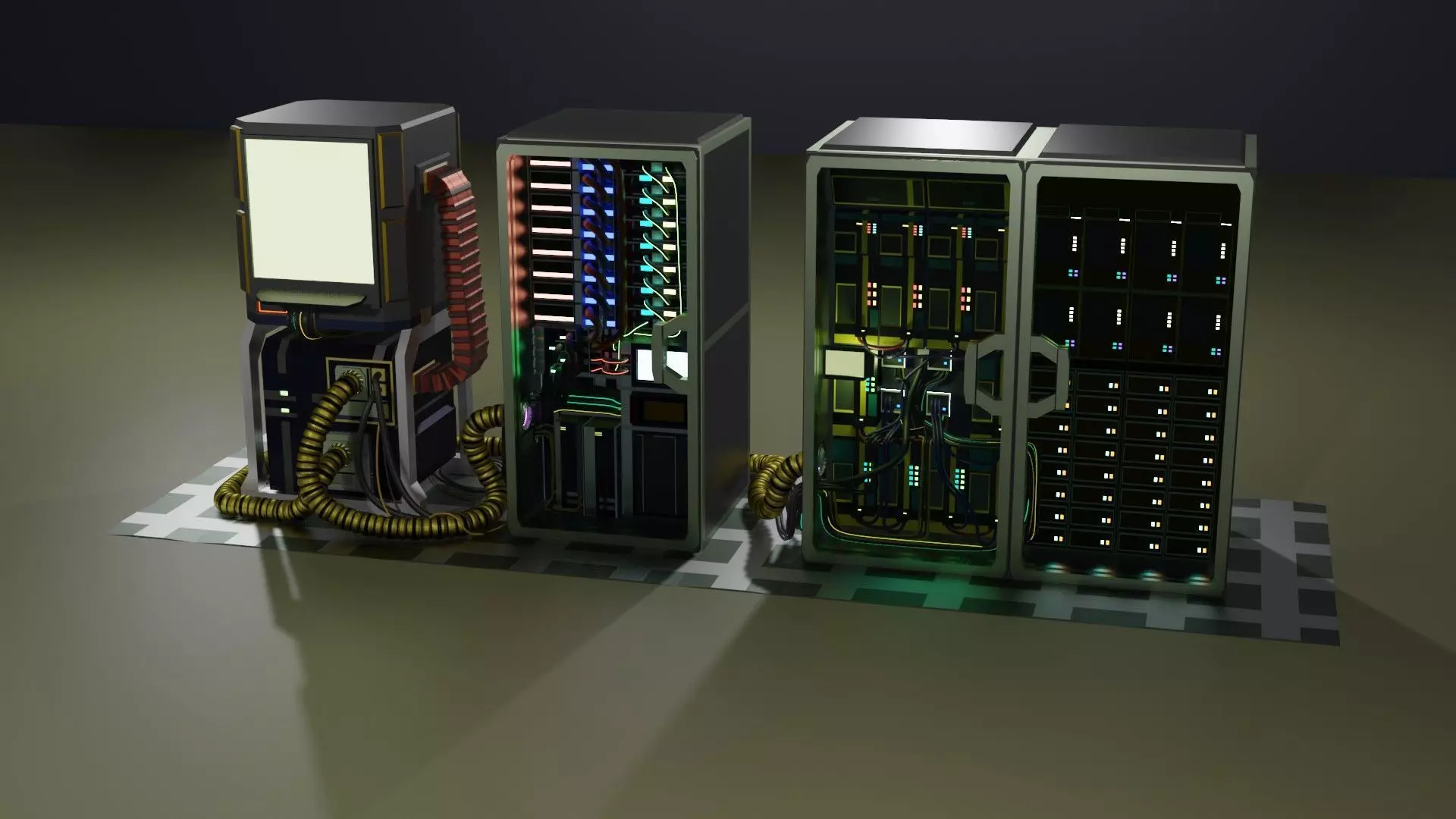 server three computer servers 3D model