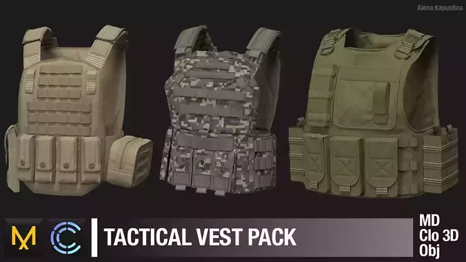 3 Tactical vest pack  Marvelous Designer project 3D model
