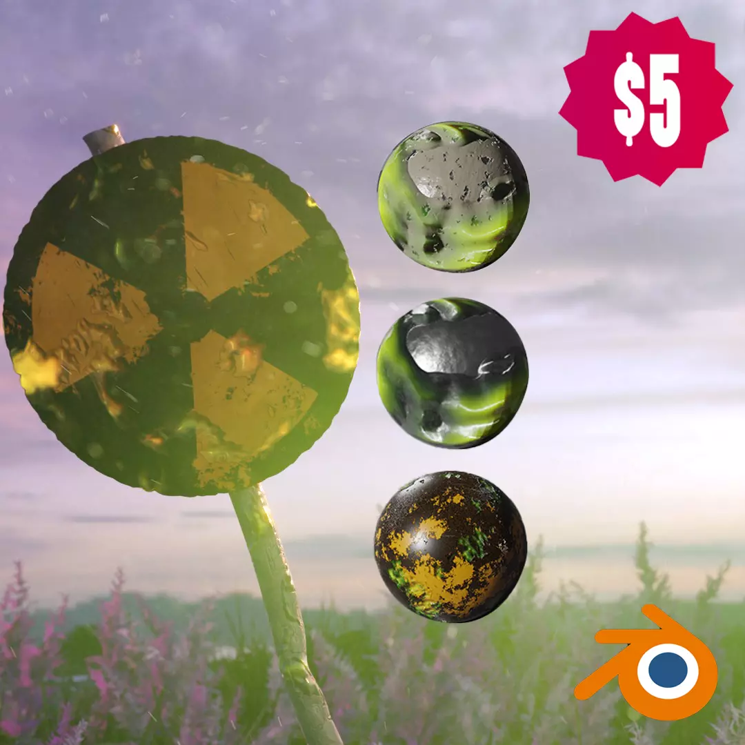 Caution radiation Procedural textures in Blender Low-poly 3D model_0