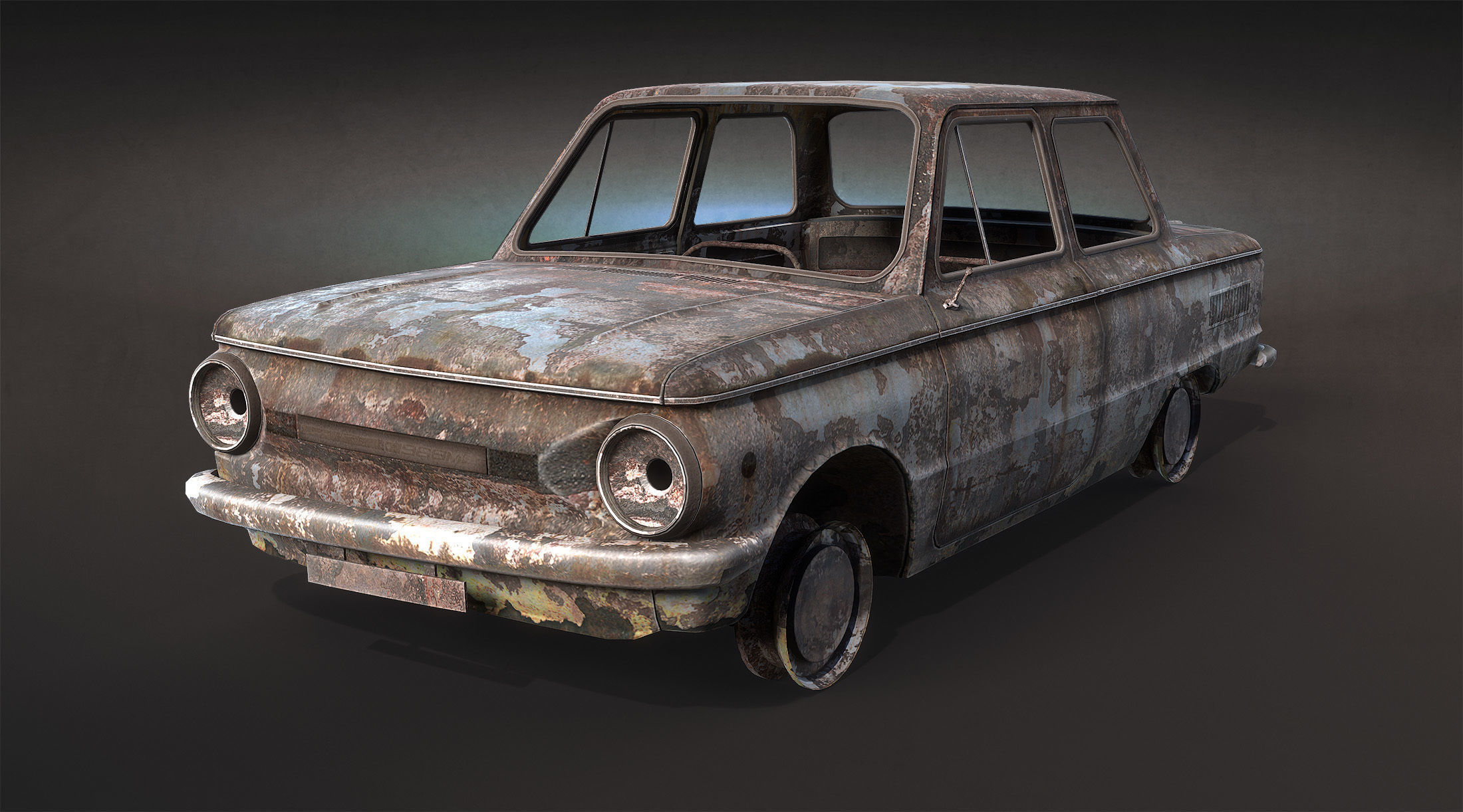 Burnt Retro Cars Set 3D Model Collection_10
