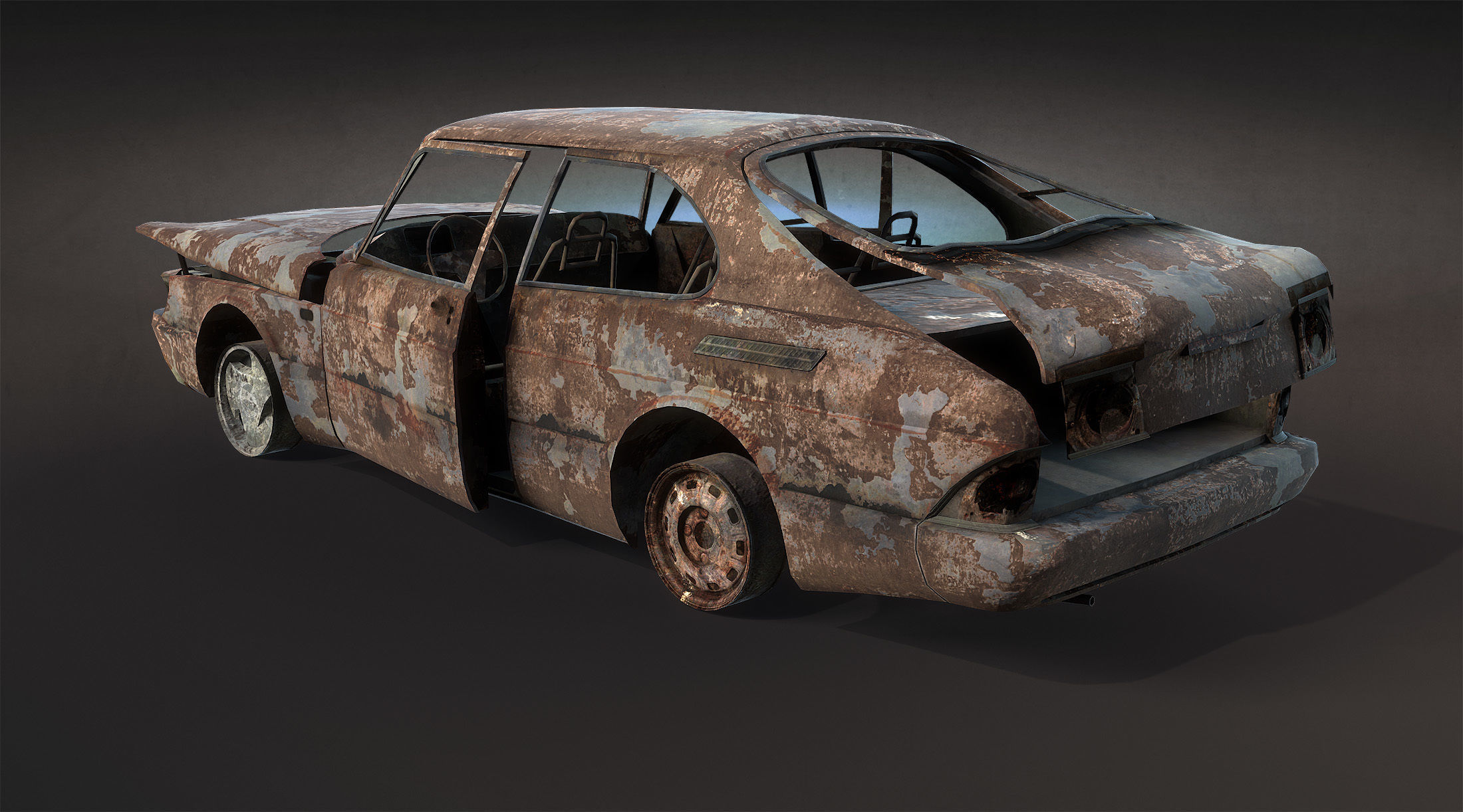 Burnt Retro Cars Set 3D Model Collection_5