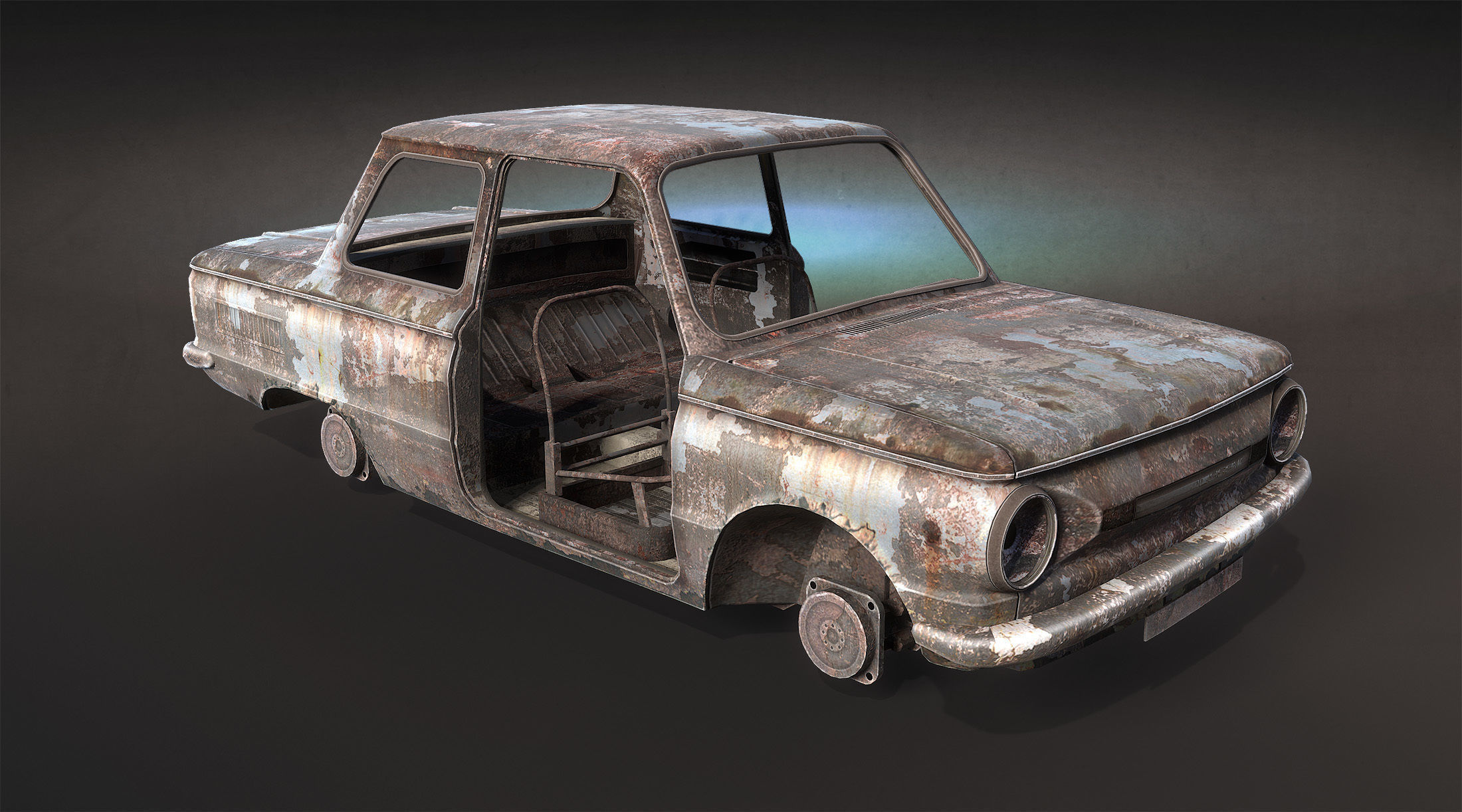 Burnt Retro Cars Set 3D Model Collection_14