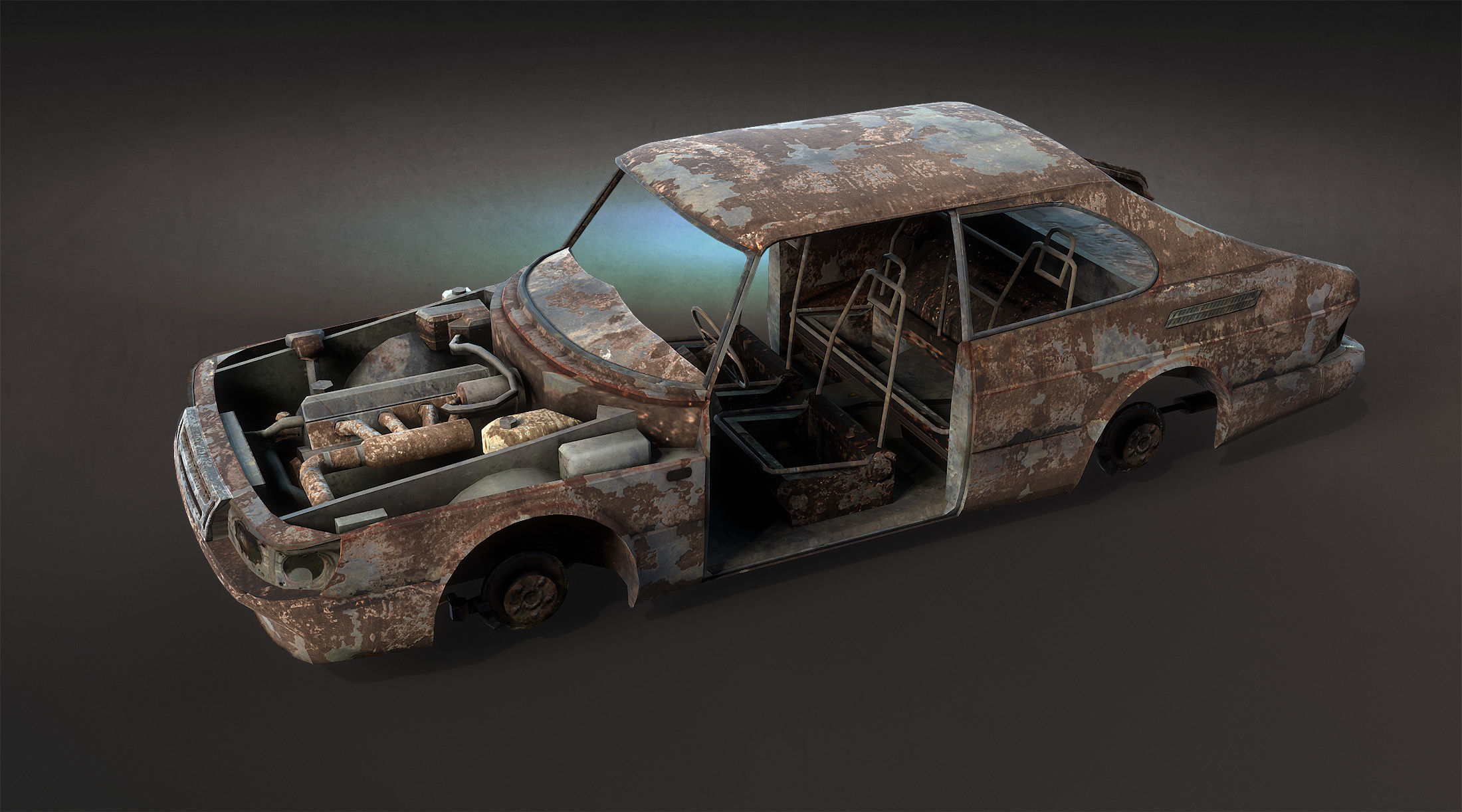 Burnt Retro Cars Set 3D Model Collection_7