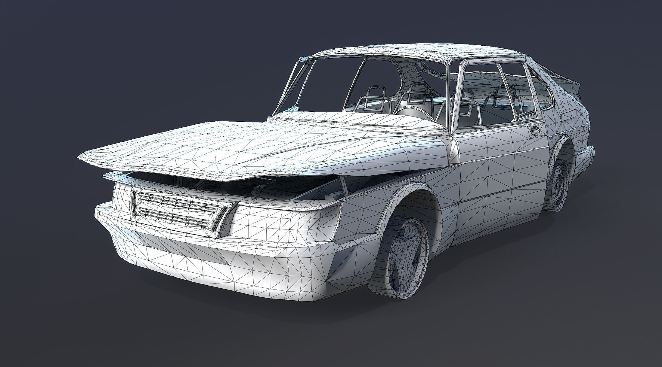 Burnt Retro Cars Set 3D Model Collection_8