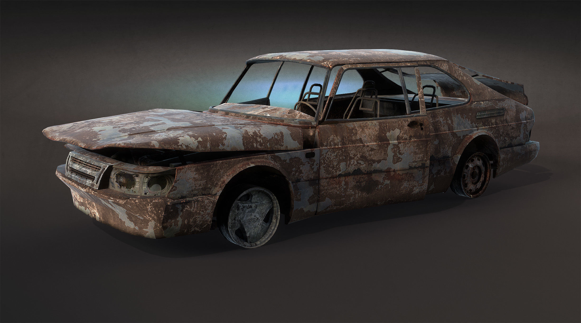Burnt Retro Cars Set 3D Model Collection_6