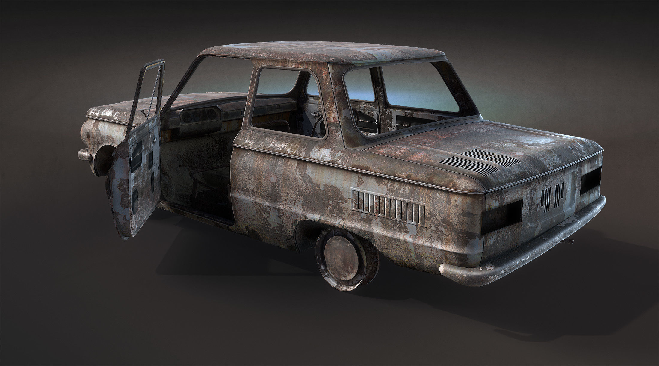 Burnt Retro Cars Set 3D Model Collection_11
