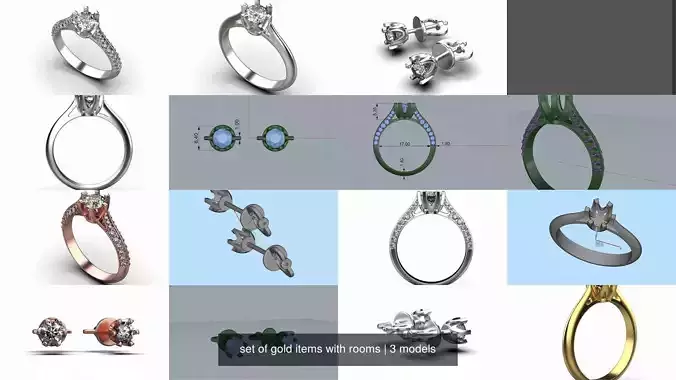 set of gold items with rooms