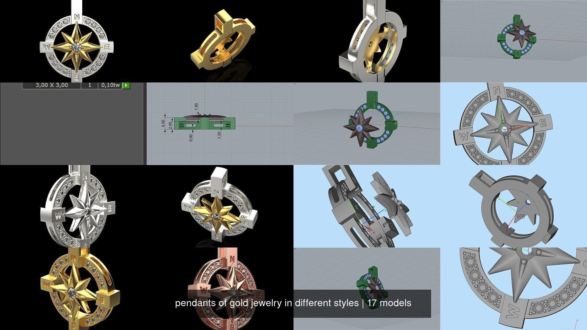 pendants of gold jewelry in different styles 3D Model Collection_8