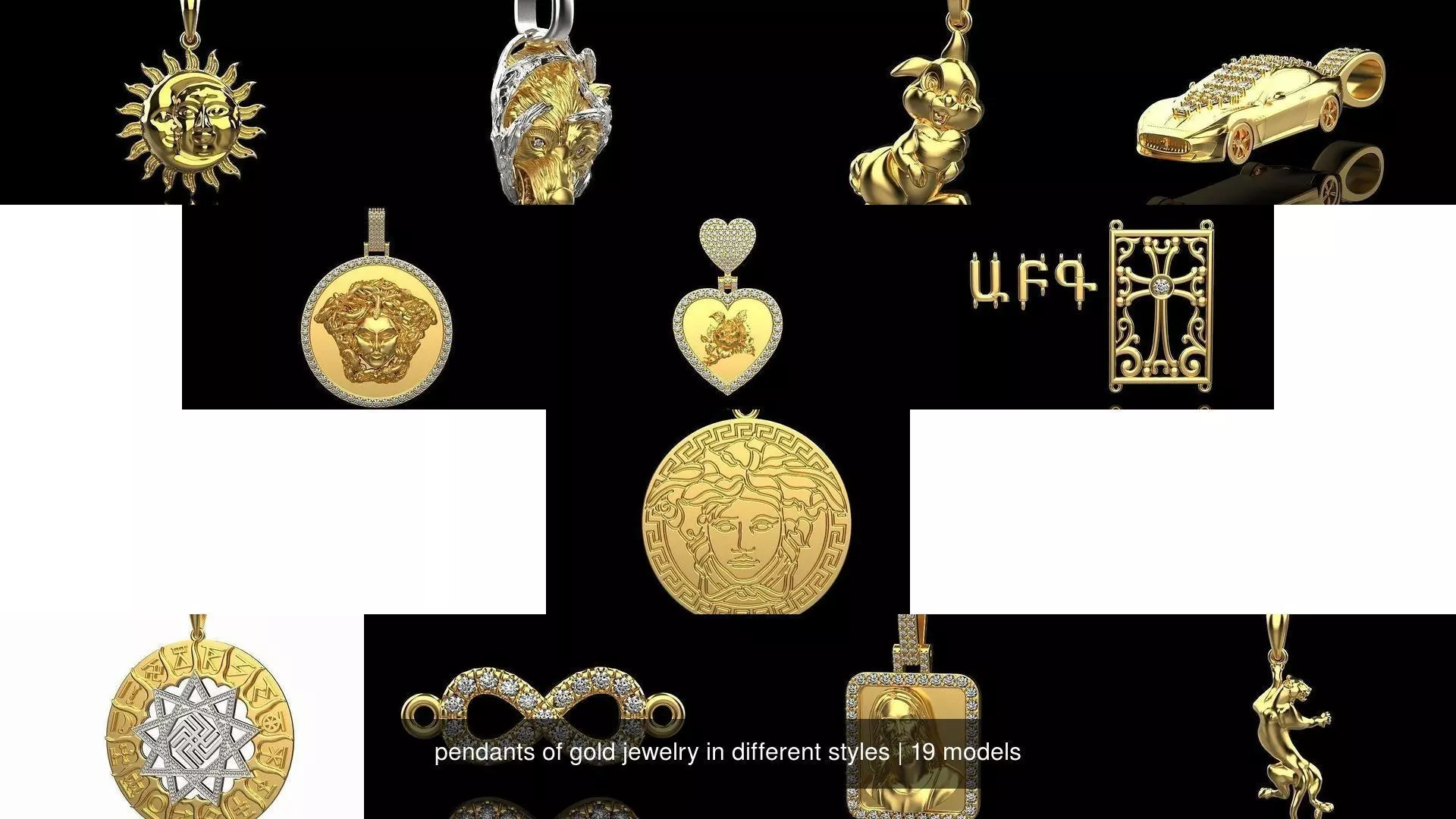 pendants of gold jewelry in different styles 3D Model Collection_0