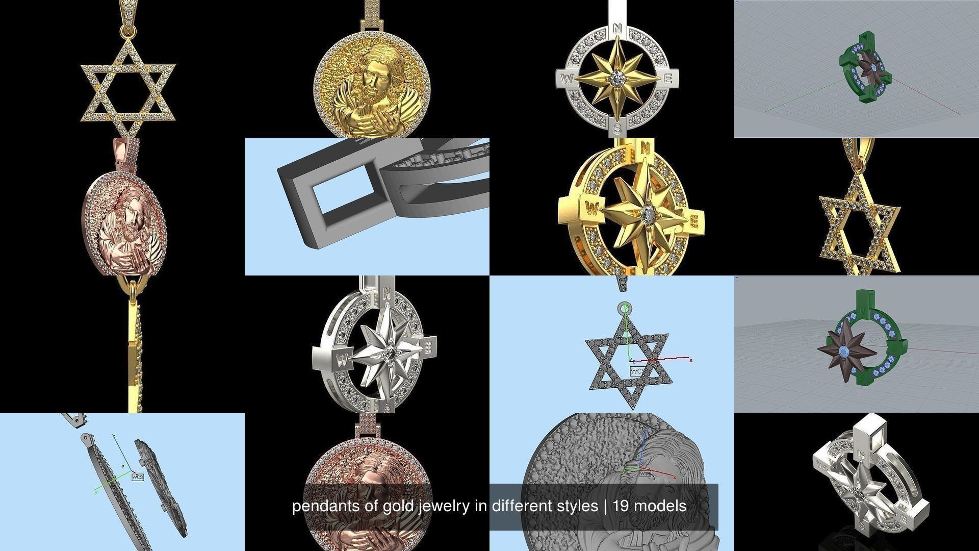 pendants of gold jewelry in different styles 3D Model Collection_5