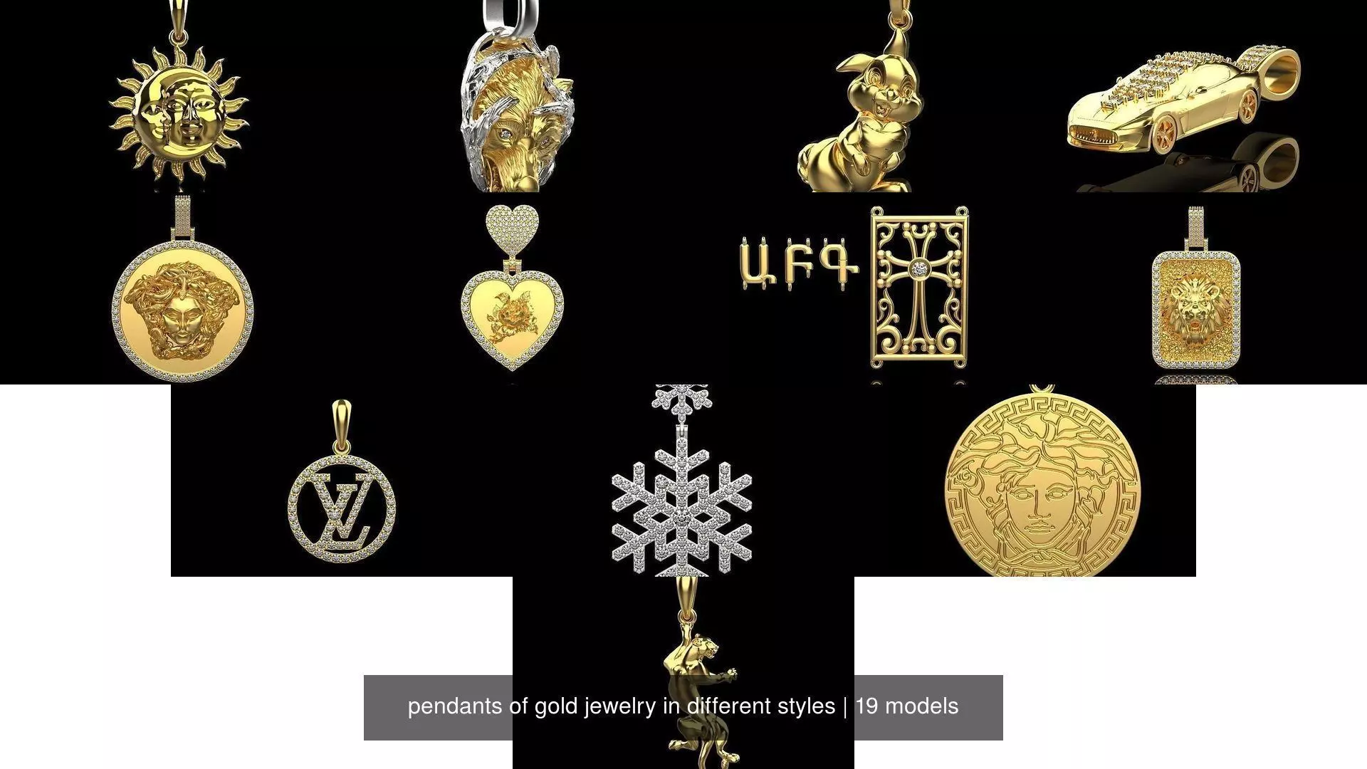 pendants of gold jewelry in different styles 3D Model Collection_1