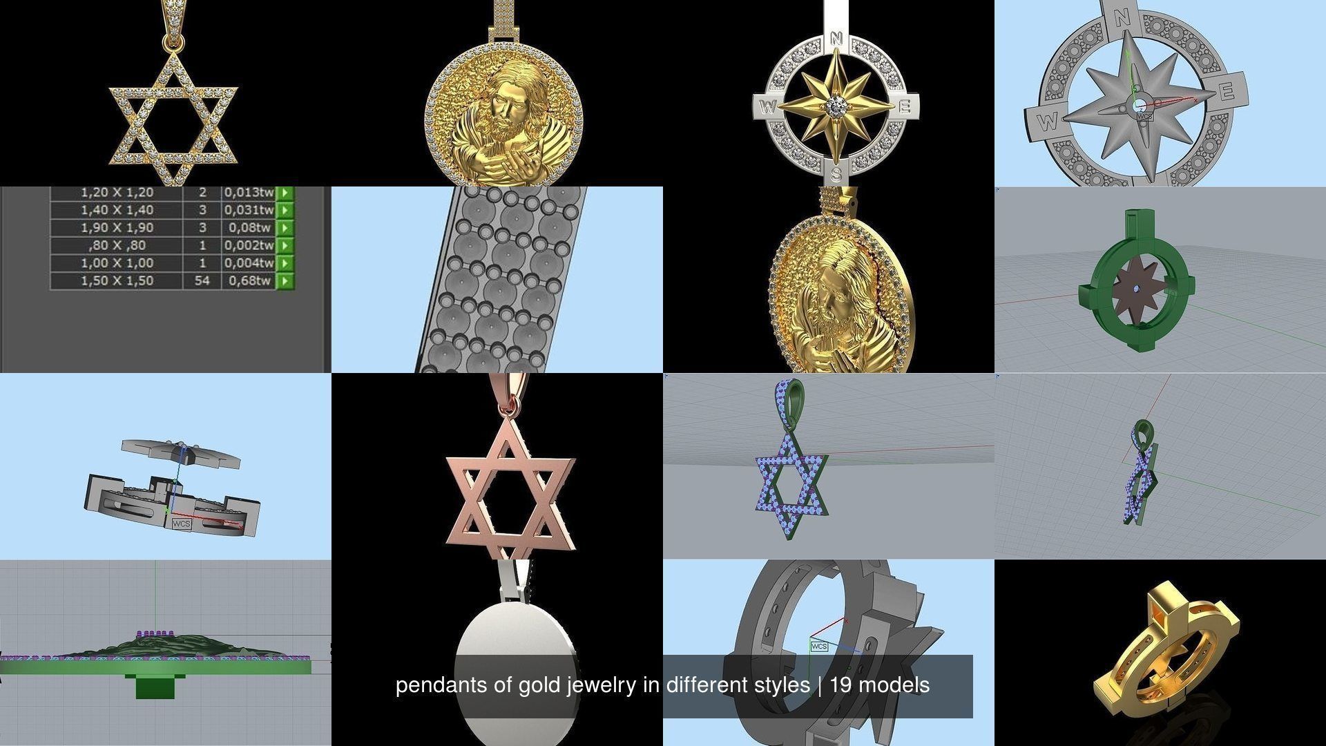 pendants of gold jewelry in different styles 3D Model Collection_6