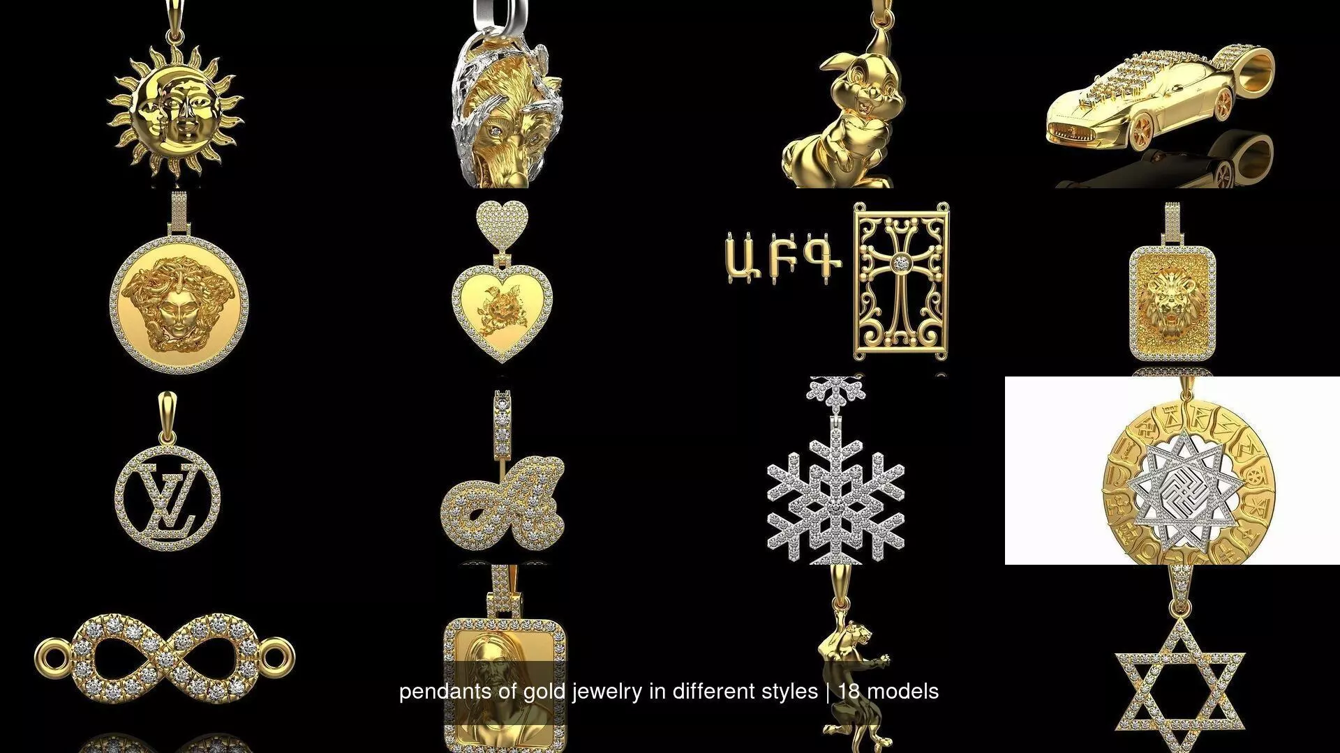 pendants of gold jewelry in different styles 3D Model Collection_2