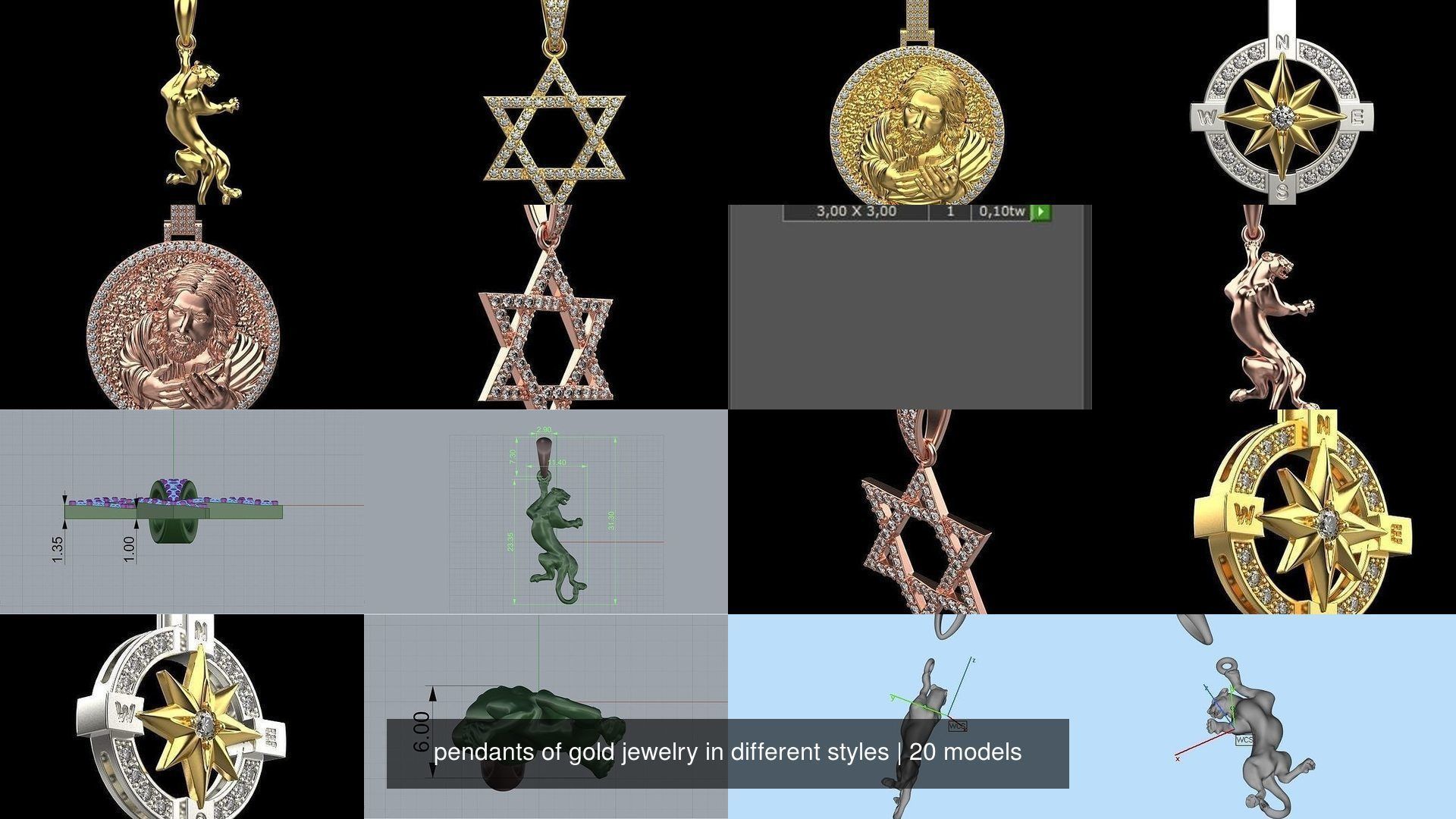 pendants of gold jewelry in different styles 3D Model Collection_4
