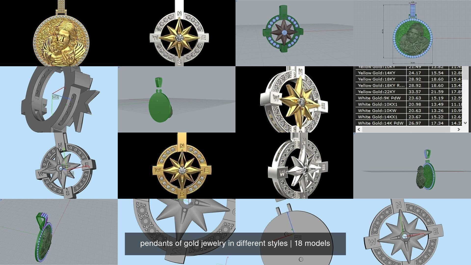 pendants of gold jewelry in different styles 3D Model Collection_7
