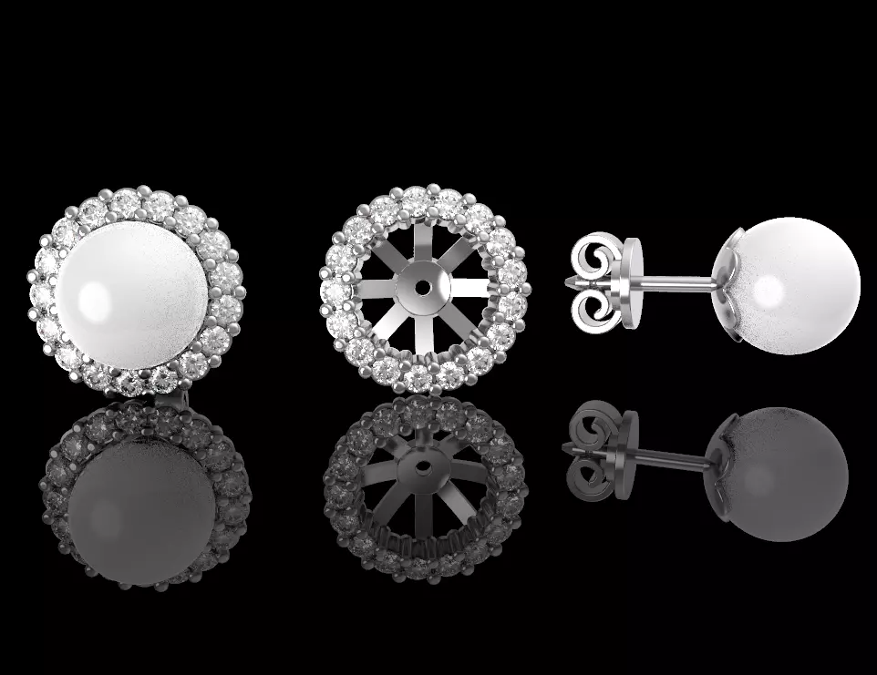 Transformer pearl studs earrings 2 in 1 3D print model