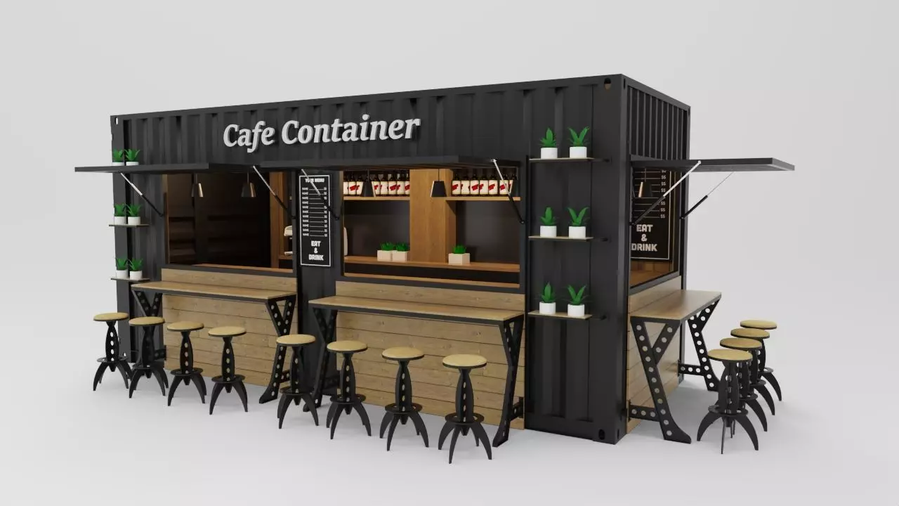 Industrial Container Cafe 3D model_0