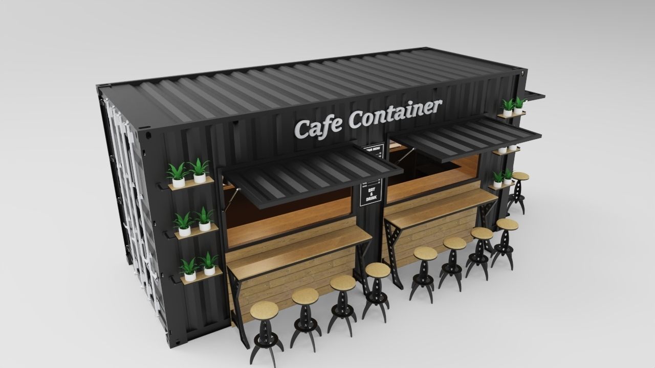 Industrial Container Cafe 3D model_2